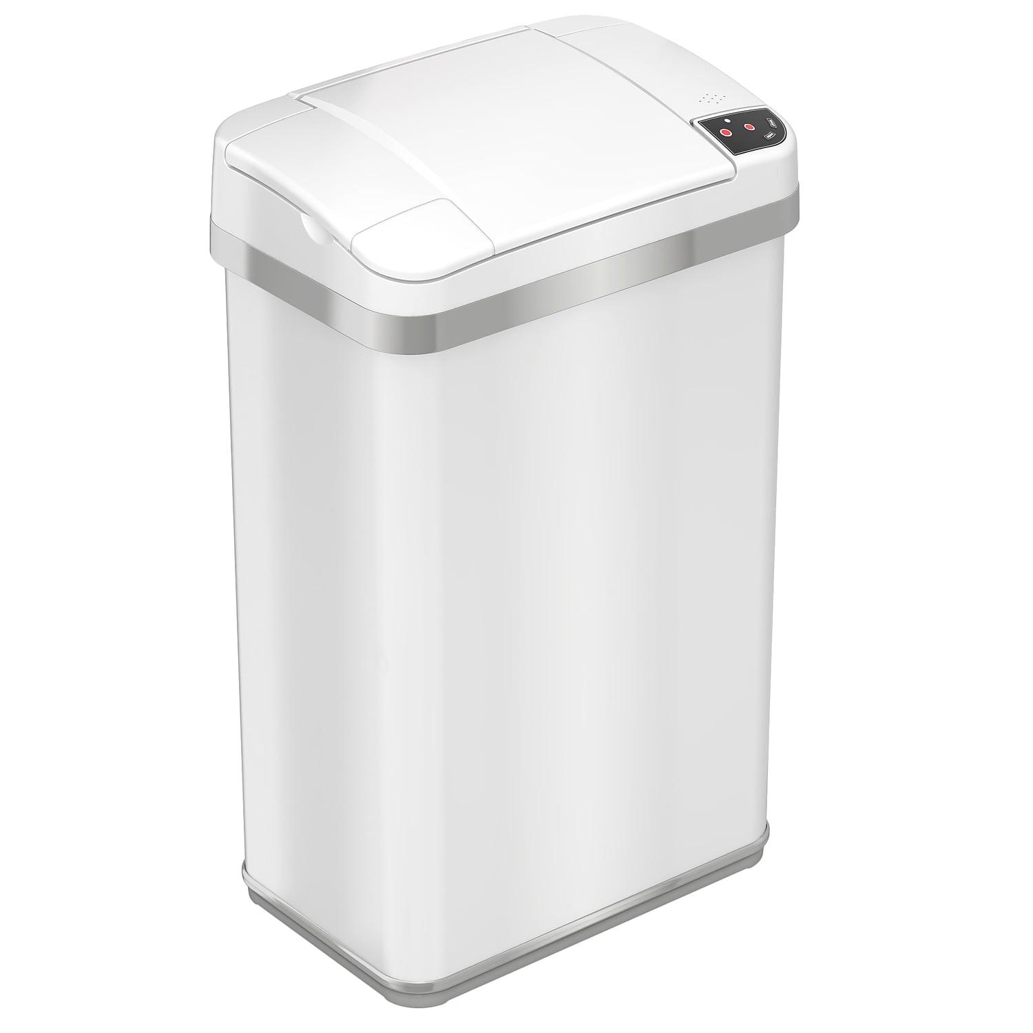 White Stainless Steel Touchless Sensor Kitchen Trash Can