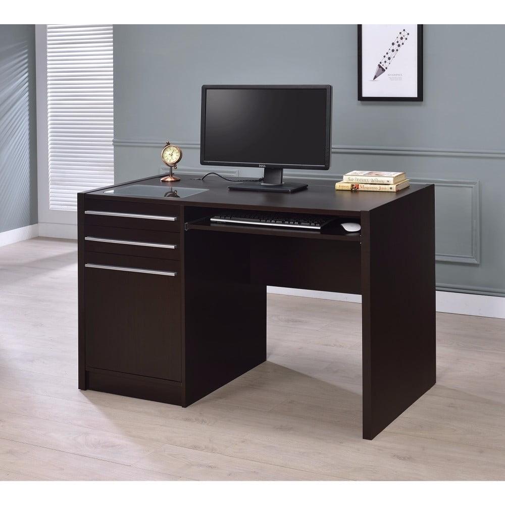 Transitional Cappuccino 47" Home Office Desk with Power Outlet and Drawers