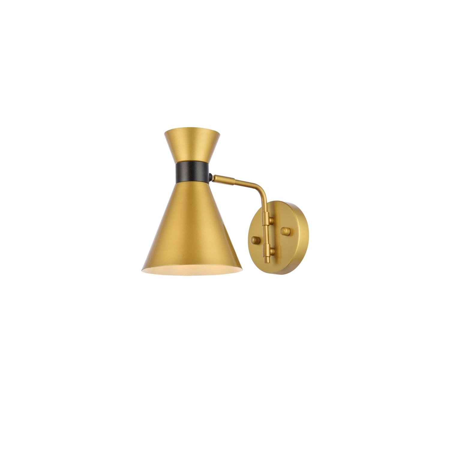 Brass and Black Iron Cone Wall Sconce with Dimmable Light