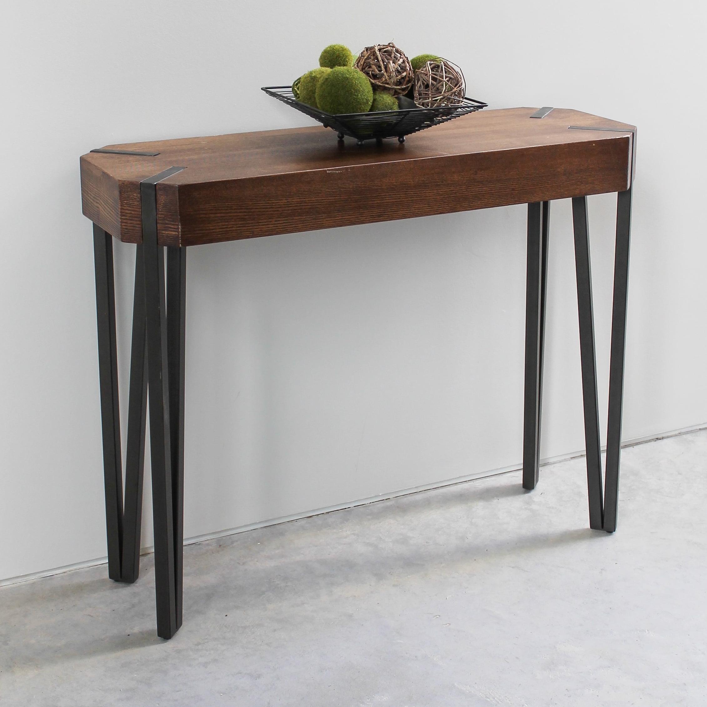 Canyon Oak Wood Veneer 40'' Contemporary Metal Console Table