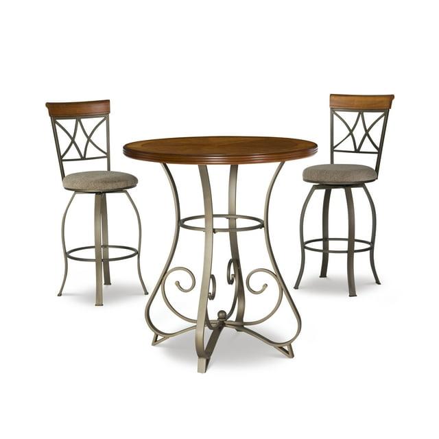 Hamilton 3-Piece Bar Height Pub Set with Swivel, Brushed Faux Medium Cherry Wood with "Matte Pewter and Bronze" Metal