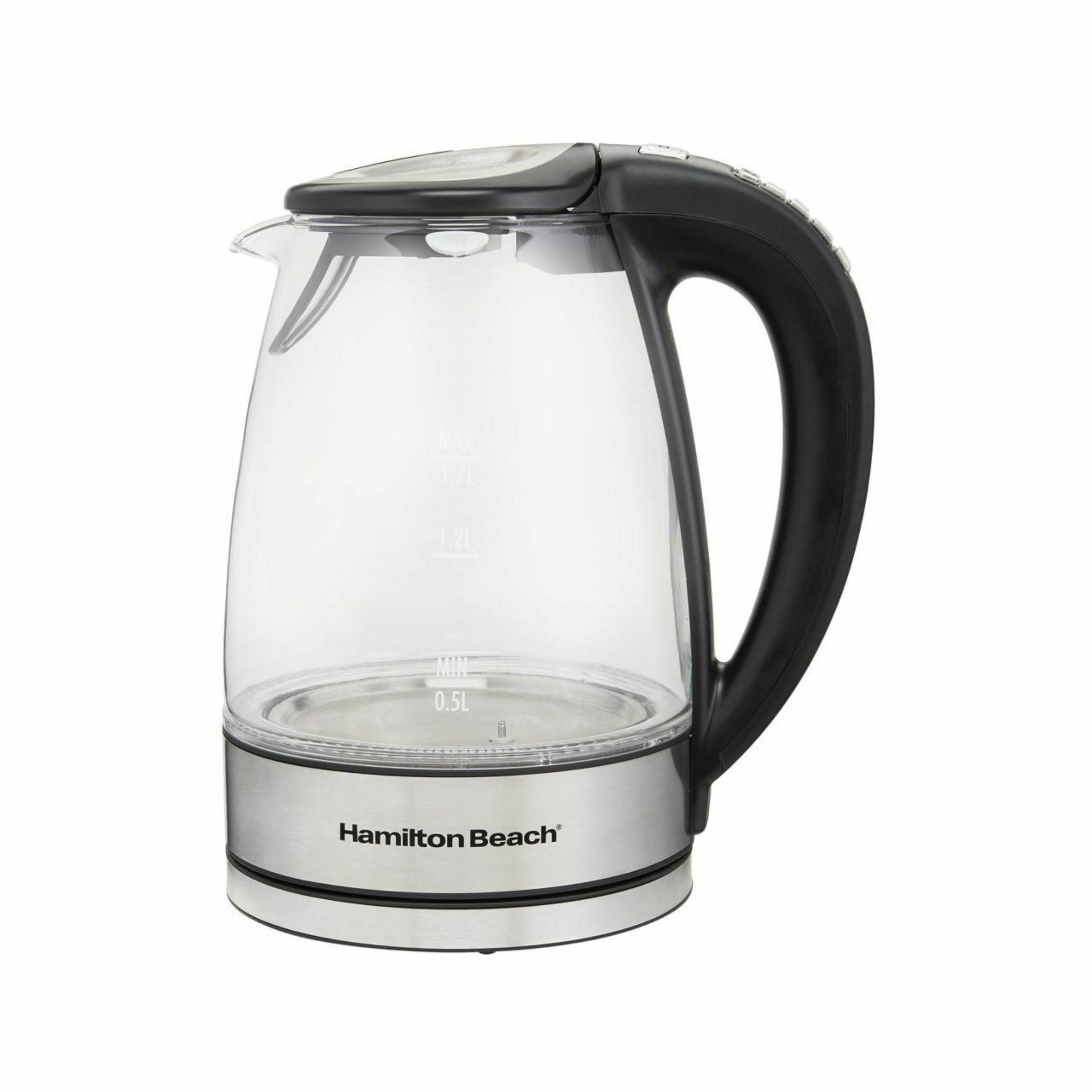 Hamilton Beach 1.7L Glass Variable Temp Kettle 40941R: Electric Tea Maker, 1500W, Hand Wash, Silver, Plastic Handle & Lid