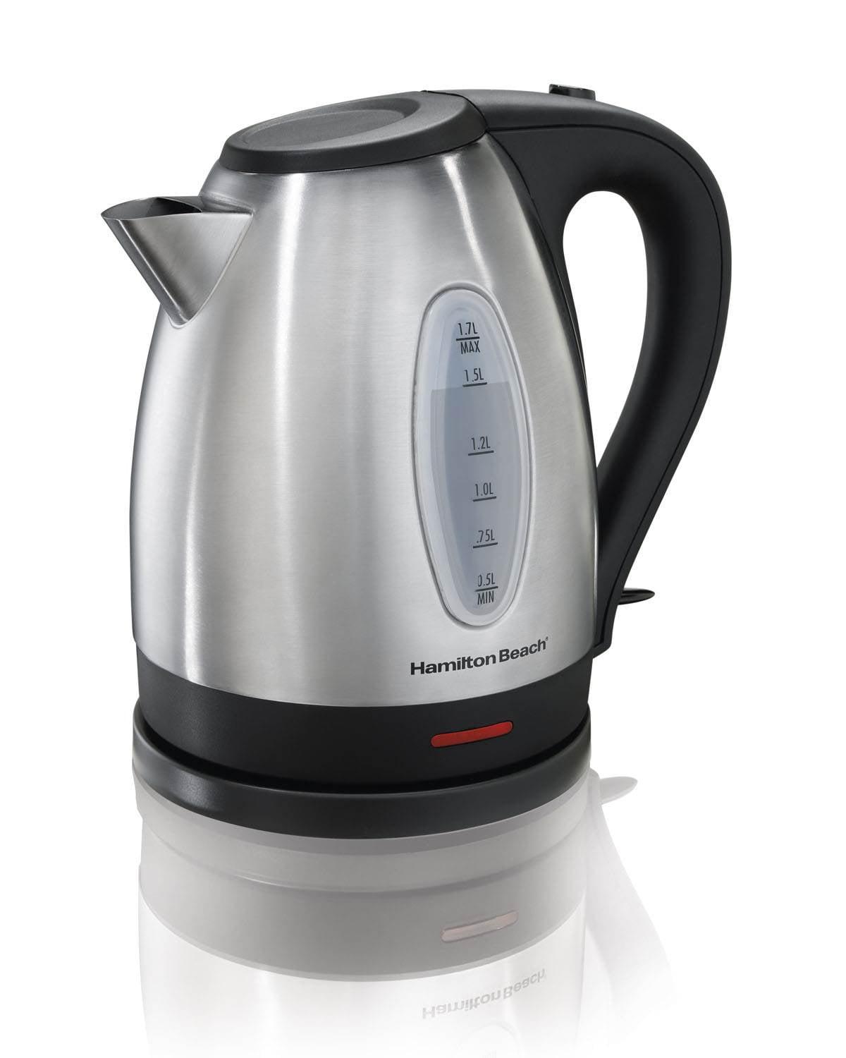 Hamilton Beach 1.7L StainSteel Kettle 40880: 1500W Electric Tea Kettle, Silver, Plastic Handle & Lid, 1 Year Warranty