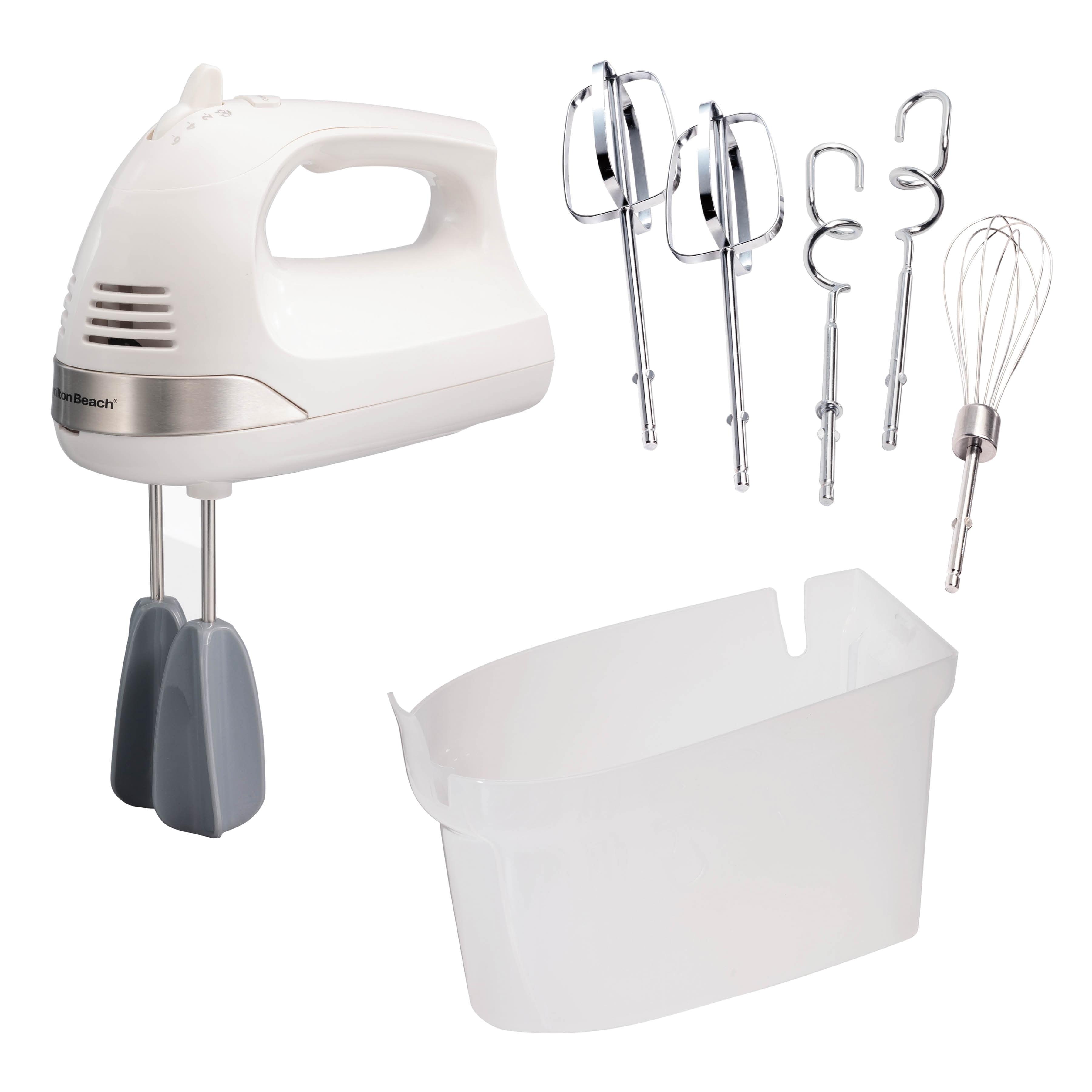 6-Speed Electric Hand Mixer with Whisk, Dough Hooks and Easy Clean Beaters, Powerful 275 Watt Motor, Snap-On Storage Case, White