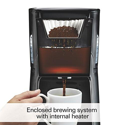 One Press Programmable Dispensing Drip Coffee Maker with 12 Cup Internal Brew Pot, Water Reservoir, Black with Chrome (48464)