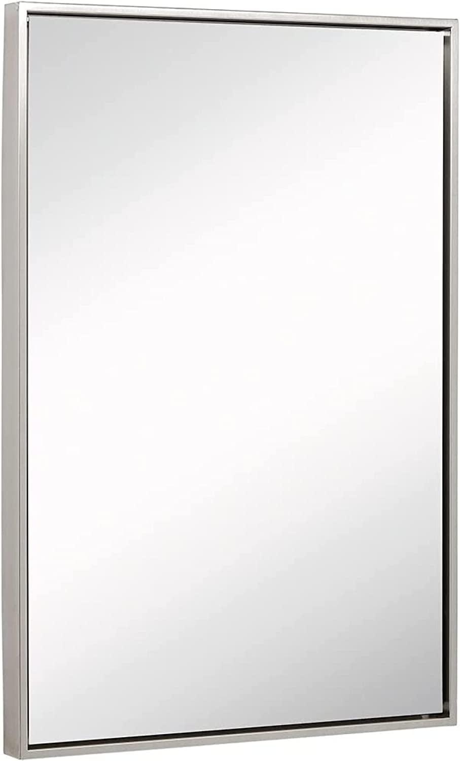 Hamilton Hills 24x36"" Brushed Silver Wall Mirror | Rectangular Metal Frame Vanity Glass