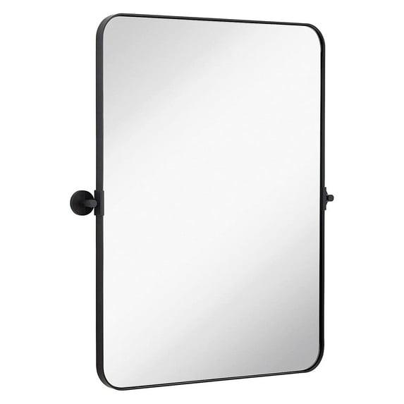 Hamilton Hills Black Metal Surrounded Round Pivot Mirror Silver Backed