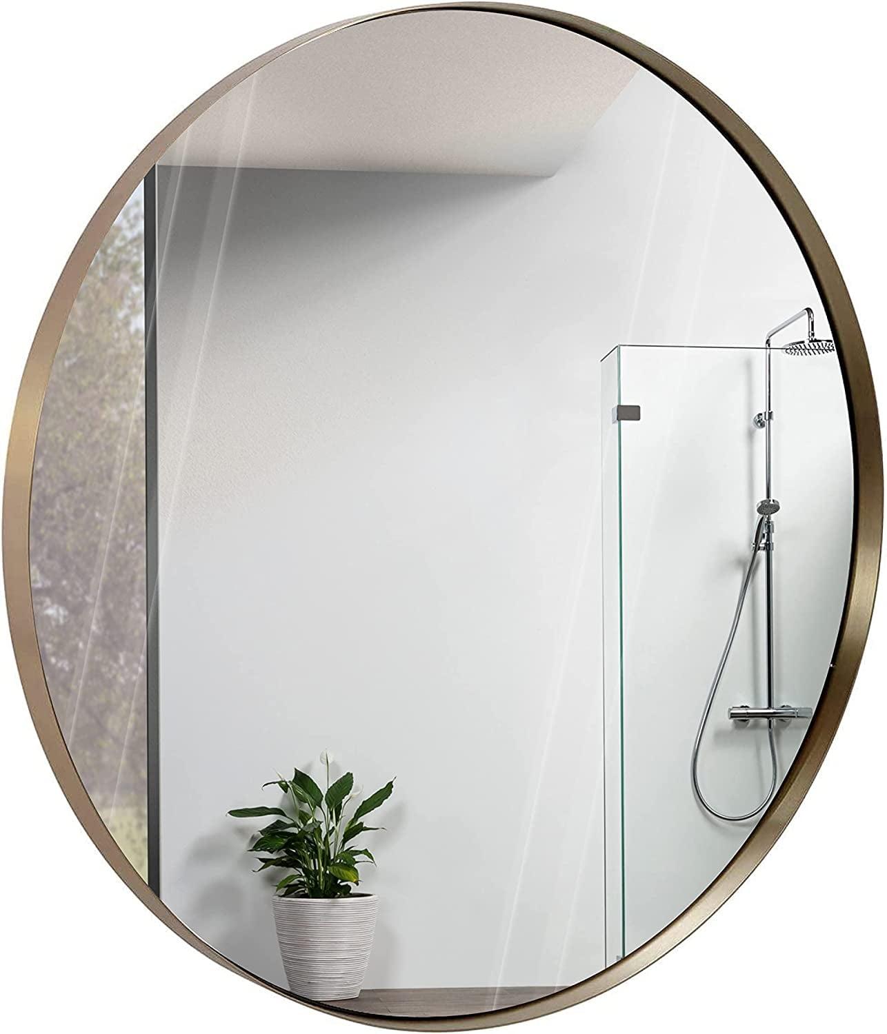 Hamilton Hills Contemporary Brushed Metal Gold Wall Mirror Glass Panel Gold