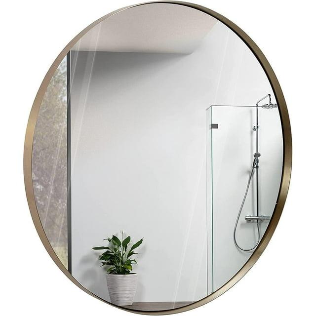 Hamilton Hills Contemporary Brushed Metal Gold Wall Mirror Glass Panel Gold