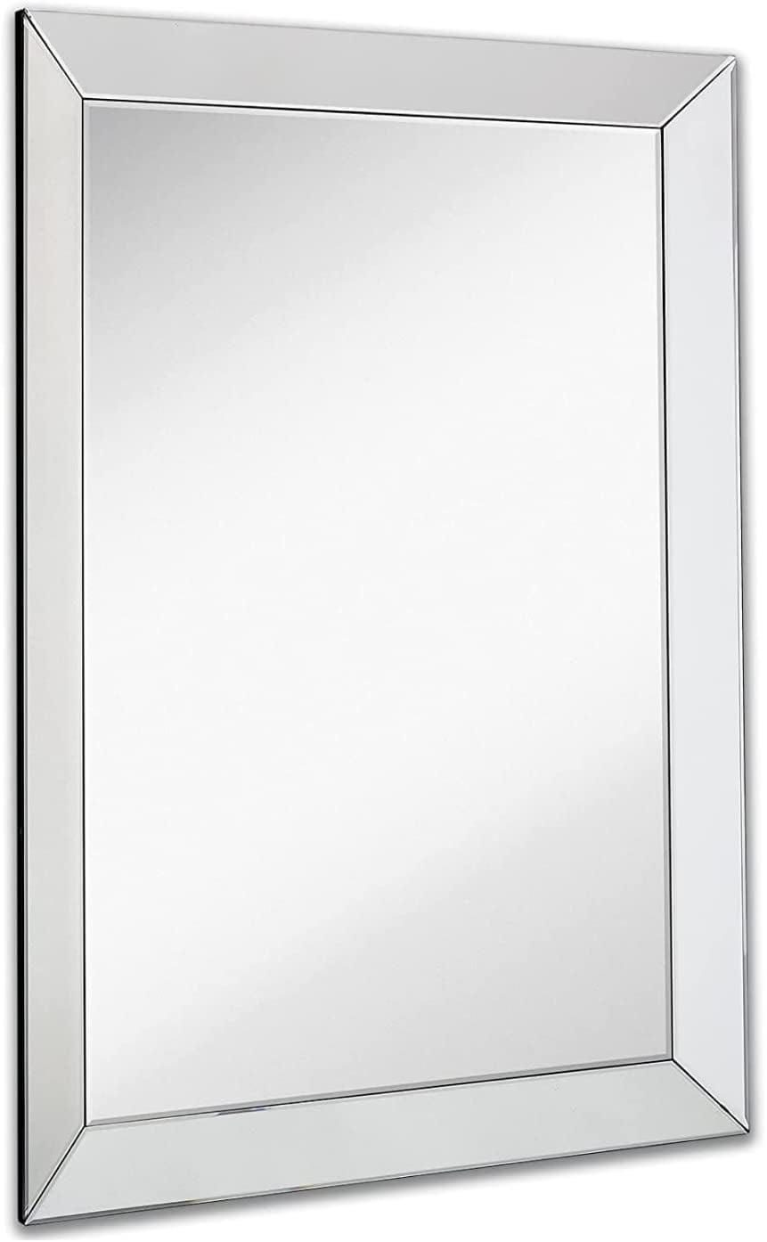 Hamilton Hills Large Silver Mirror with Angled Beveled Frame - 30 x 40 Luxury Rectangular Mirror with 3 inch Beveled Edge - Modern & Classy Accent Decor for Vanity, Bathroom, Hallway or Entry