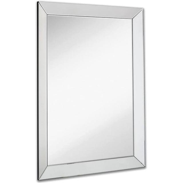Hamilton Hills Large Silver Mirror with Angled Beveled Frame - 30 x 40 Luxury Rectangular Mirror with 3 inch Beveled Edge - Modern & Classy Accent Decor for Vanity, Bathroom, Hallway or Entry