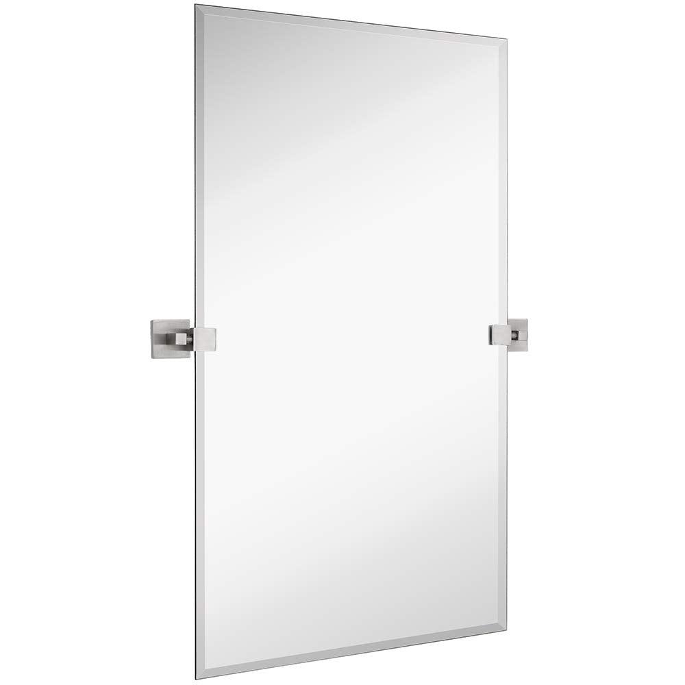 Hamilton Hills 24" x 36 " Frameless Pivot Wall Mirror With Matte Black Squared Wall Brackets