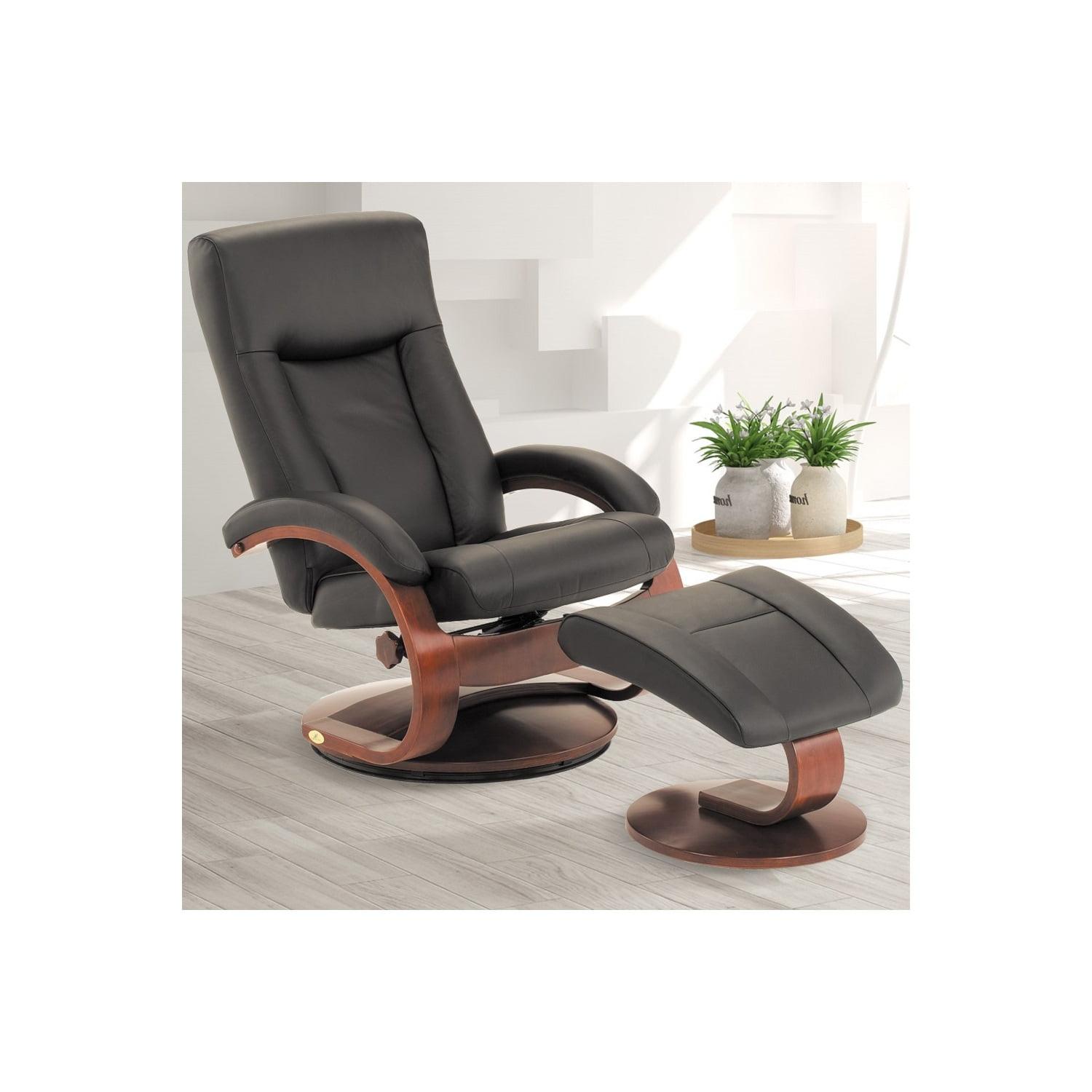 Hamilton Recliner and Ottoman in Black Top Grain Leather