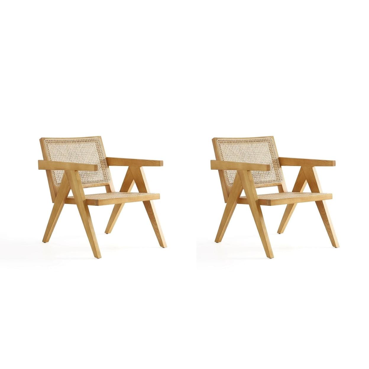 Set of 2 Hamlet Wood Accent Chairs Natural - Manhattan Comfort: Matte Finish, Ash Frame, No Assembly Required