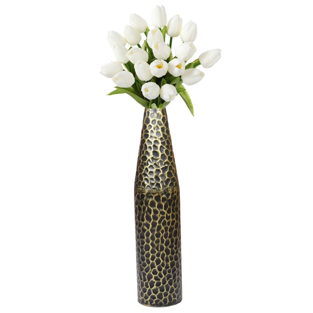 Black Hammered Metal Decorative Table Vase, 18-inch