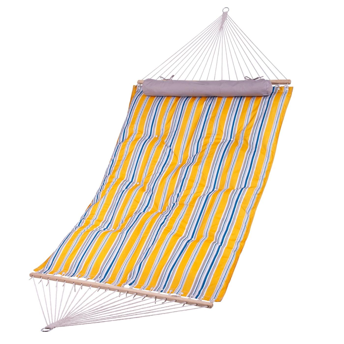 Yellow and Blue Striped Extra Padded Quilted Hammock with Pillow