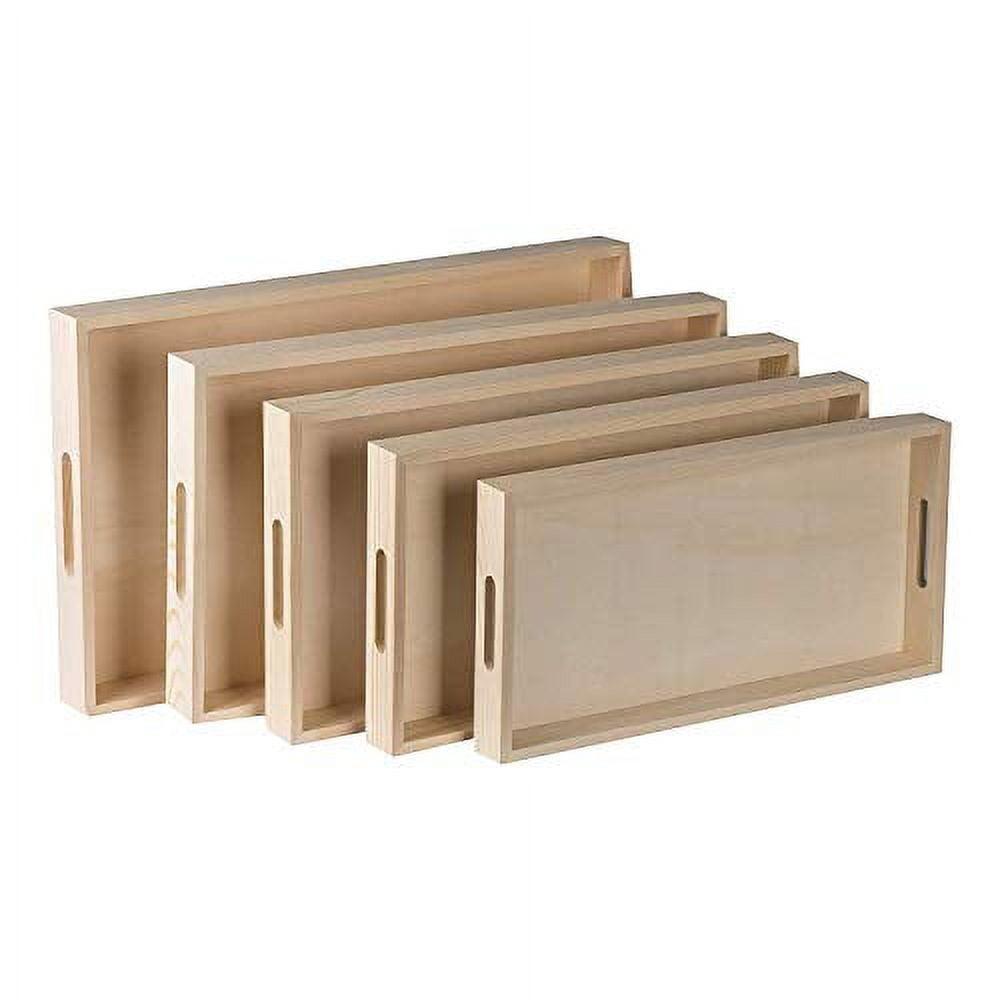 Natural Wood Rectangular Nested Serving Trays with Handles, Set of 5