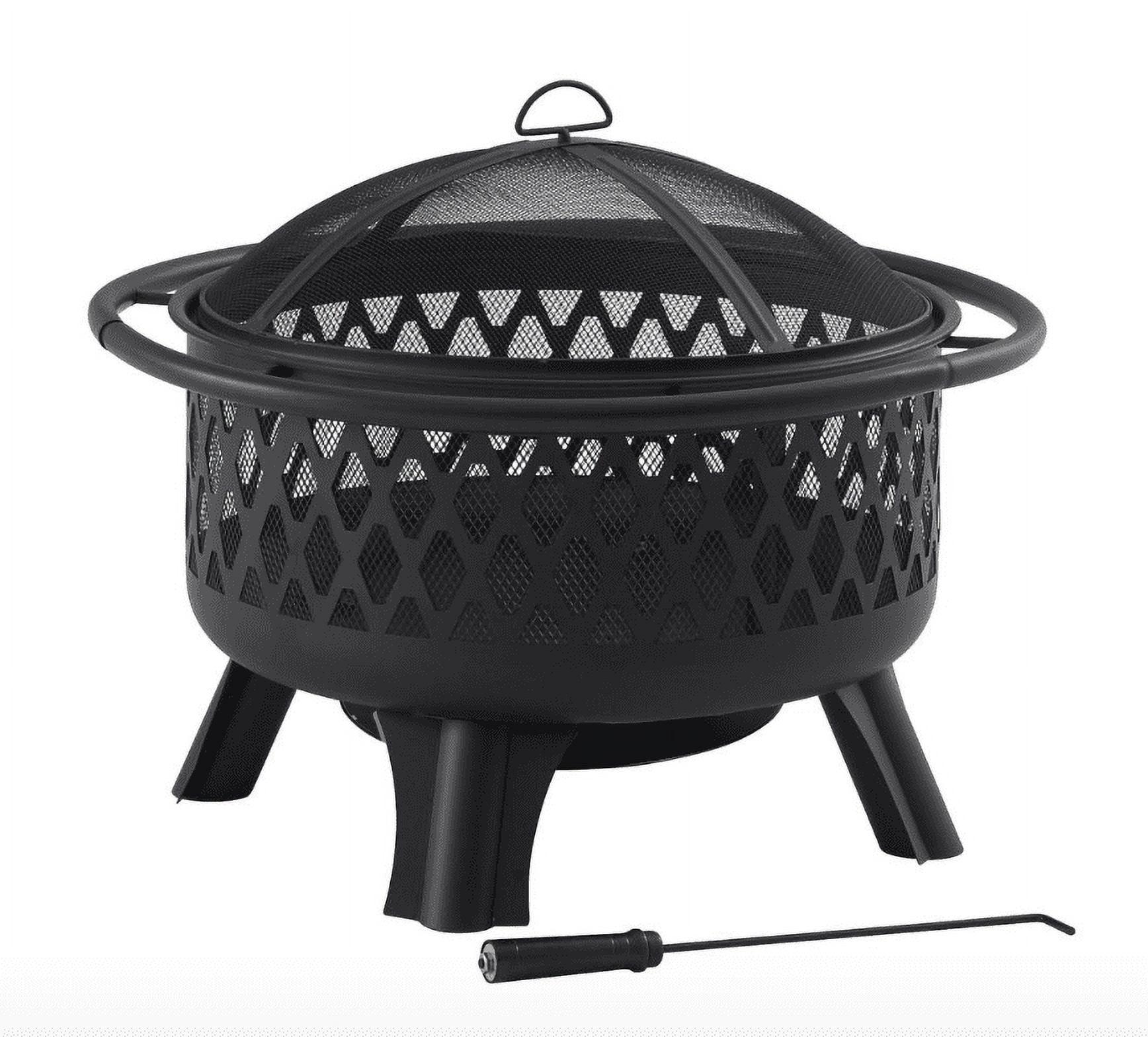 Black Steel Round Wood Burning Fire Pit with Mesh Screen