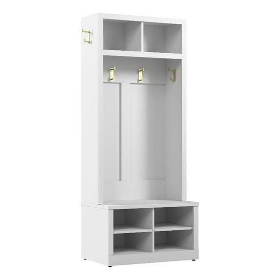 Hampton Heights 30W Hall Tree and Shoe Bench in White - Engineered Wood