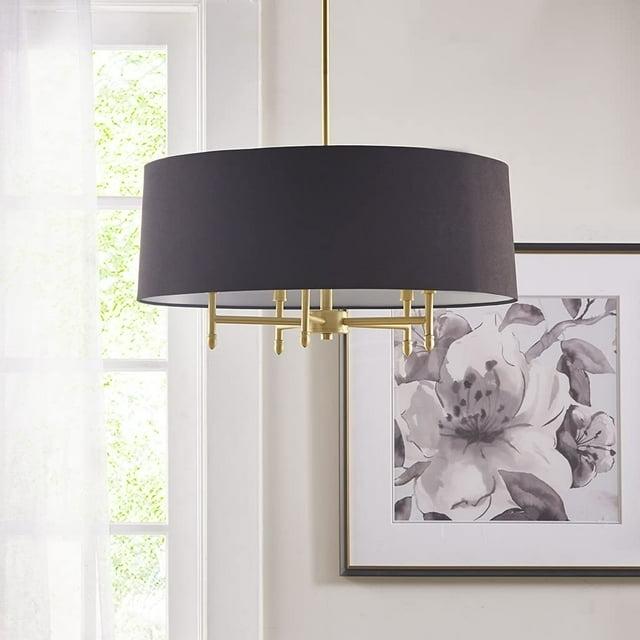 Hampton Hill Presidio 5-Light Dimmable Chandelier with Drum-shaped Fabric Shade & Adjustable Height