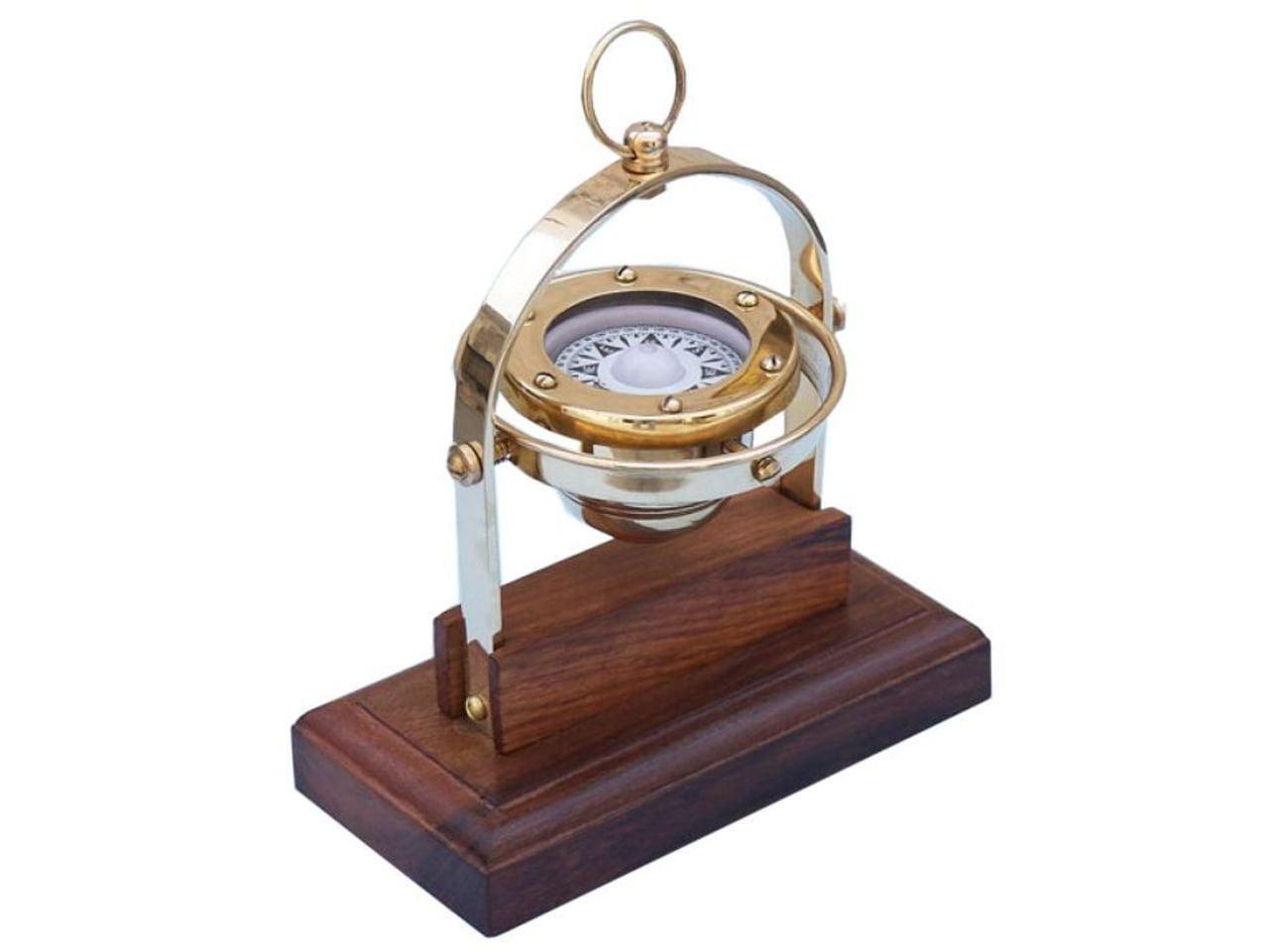 Hampton Nautical 3xglass-101 Antique Brass Executive Desk Gimbal Compass 8" Nautical Home Decoration, 8"