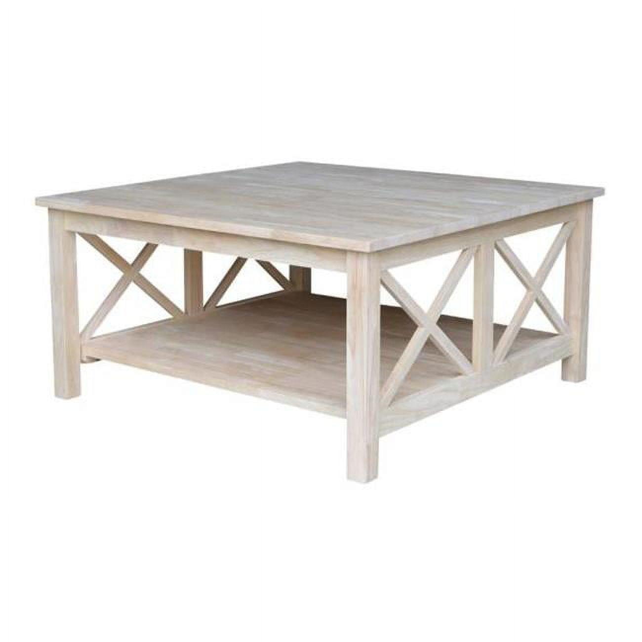 Hampton Square Coffee Table - Unfinished - International Concepts: Hardwood, 34" Wide, Fixed Shelf