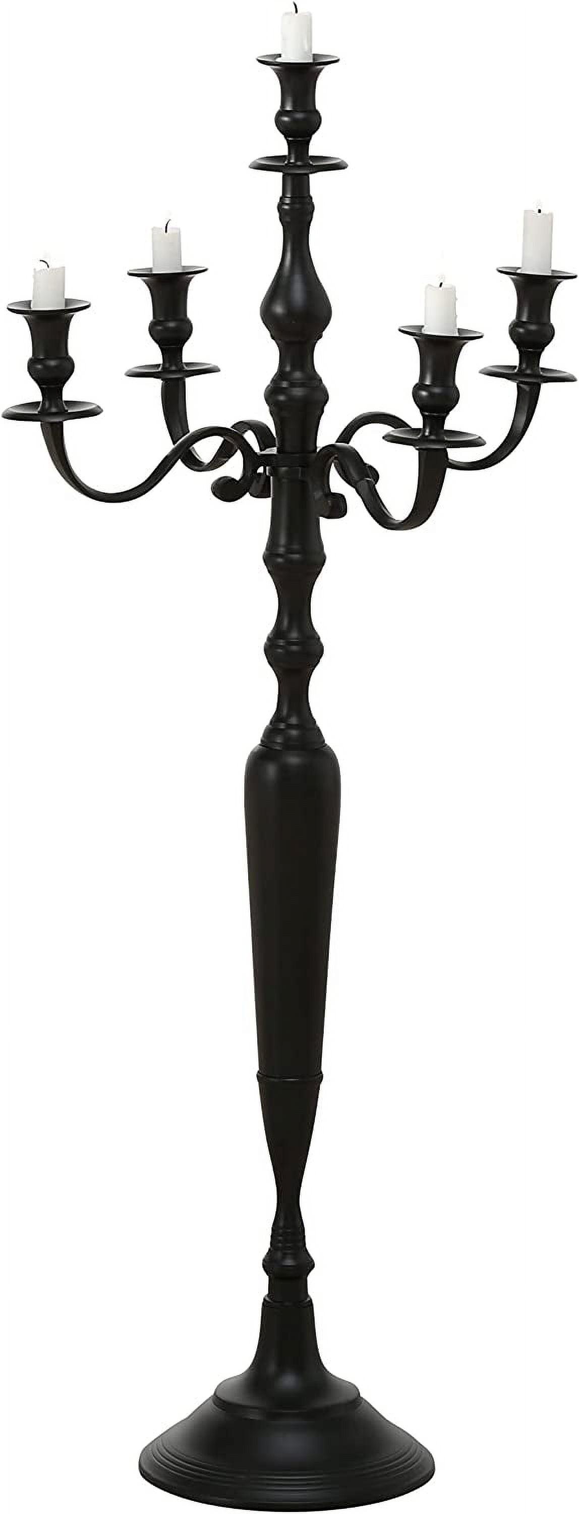 Hamptons Five Candle Candelabra, Rustic Black Finish, Centerpiece, Hand Crafted of Cast Aluminum Nickel, Tall, Over 3 FT High, (41.25  Inches)