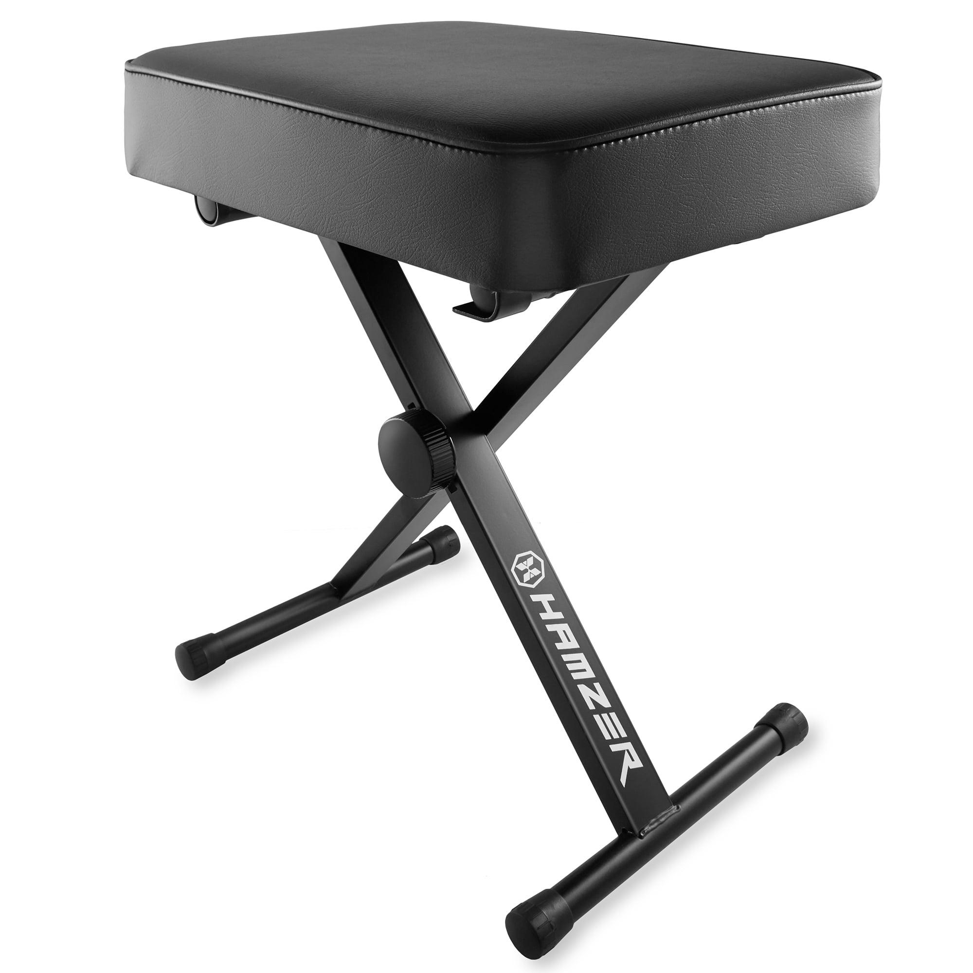 Hamzer Cushioned Piano Bench, Adjustable Keyboard Stool Chair - Foldable & Portable w/ Padded Cushion, Black