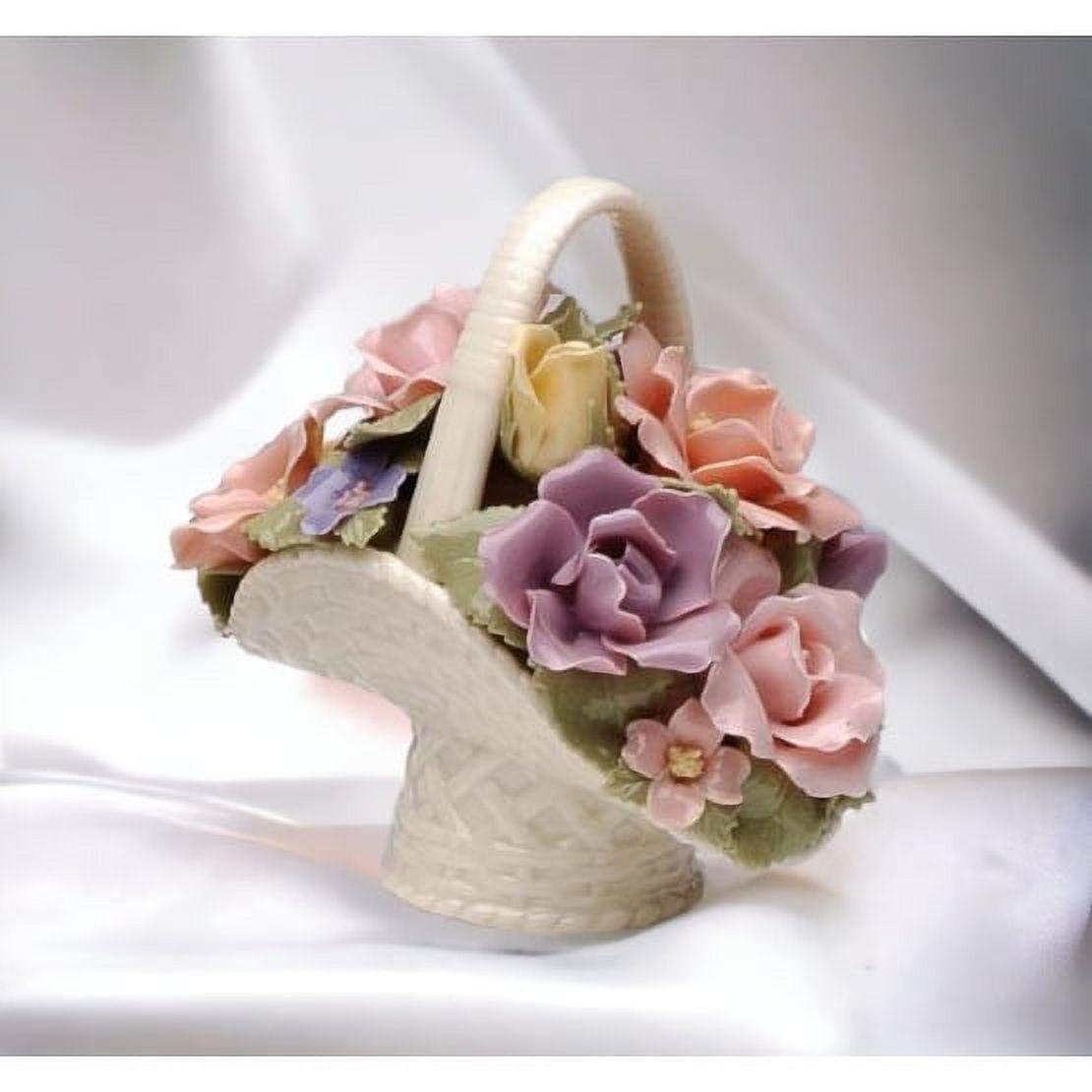 Kevins Gift Shoppe Hand Crafted Ceramic Roses Decorative Basket