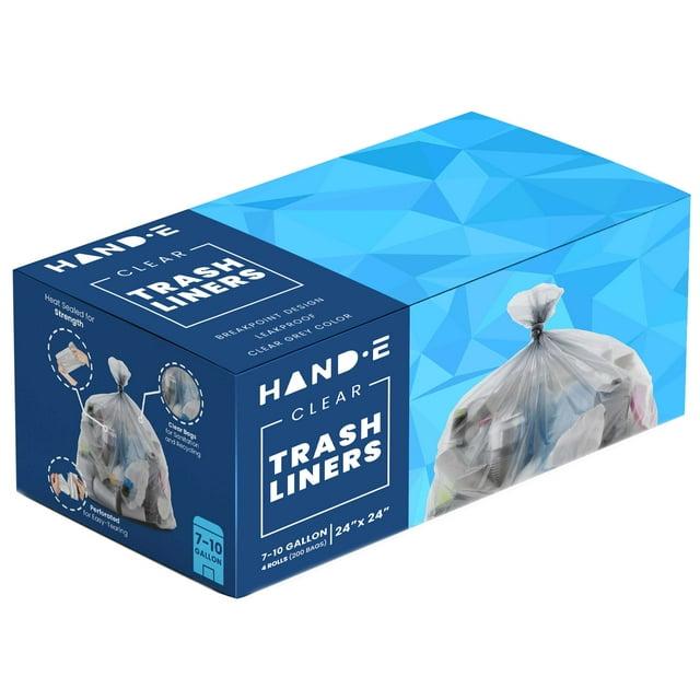 Hand-E Large Trash Can Liners, 200 Count - 7-10 Gallon Garbage Liners - 22 Microns Thick, Gray Transparent