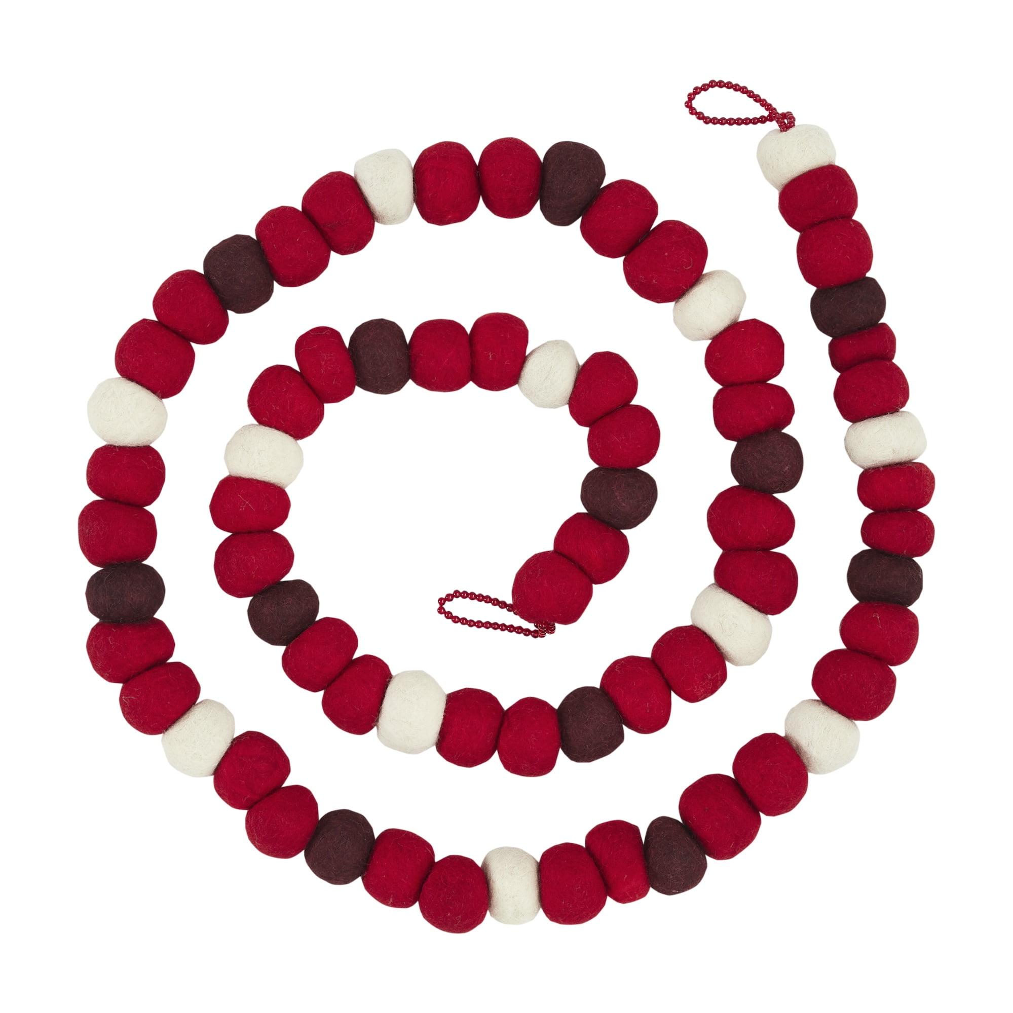 6' Red, Maroon, and Cream Wool Pom Pom Garland