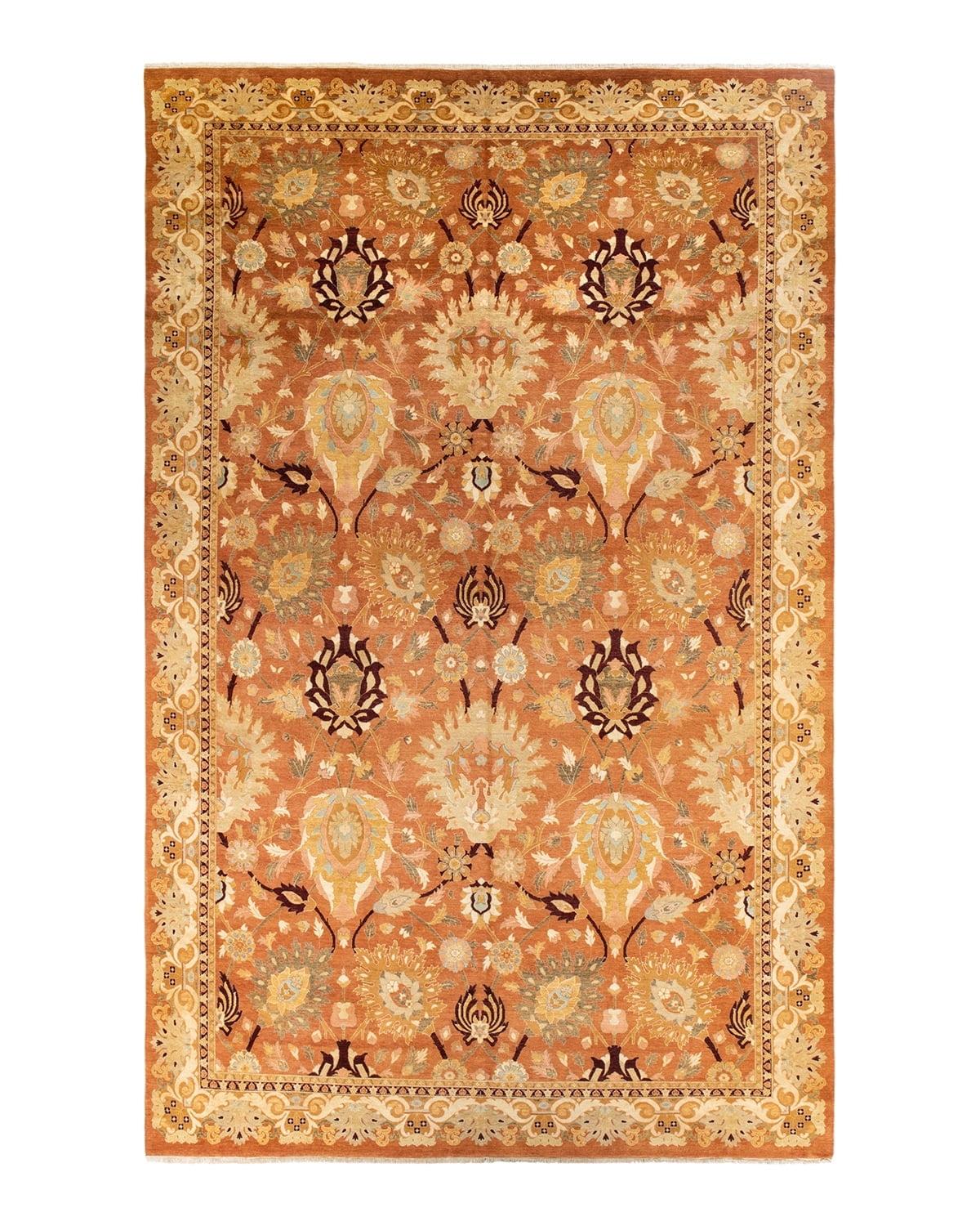 Hand-Knotted Bronze and Beige Wool Floral Area Rug