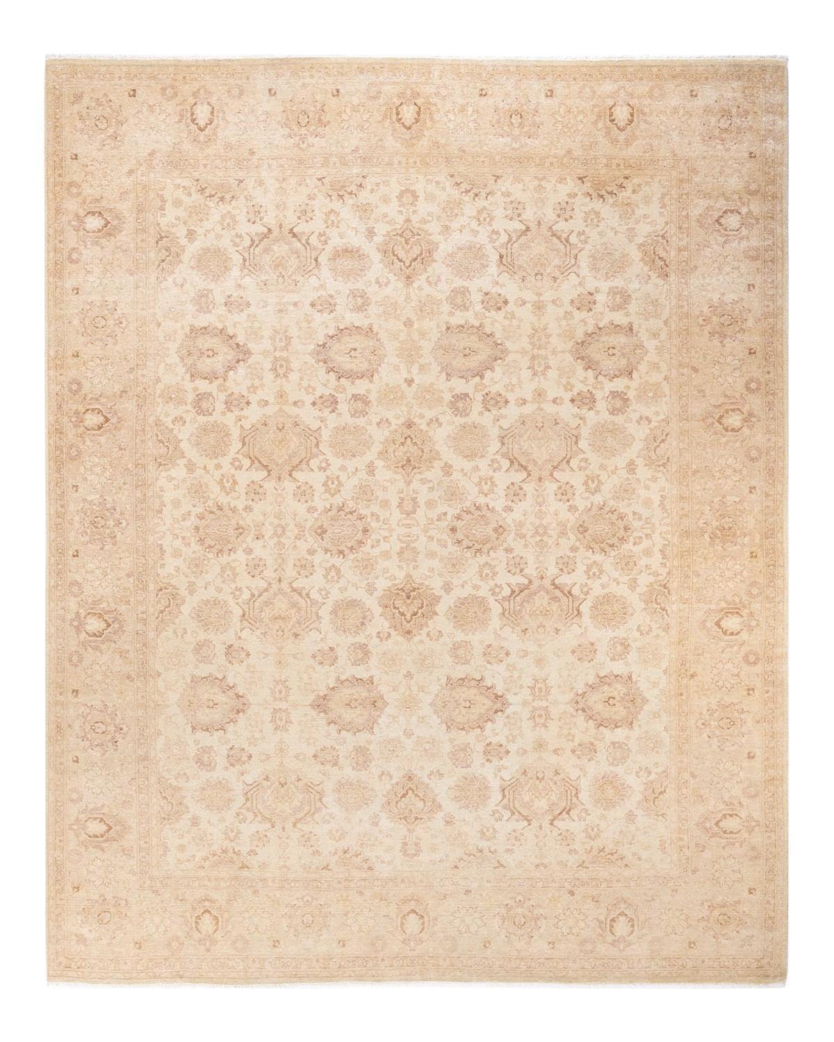 Hand-Knotted Ivory Floral Wool 8' x 10' Area Rug