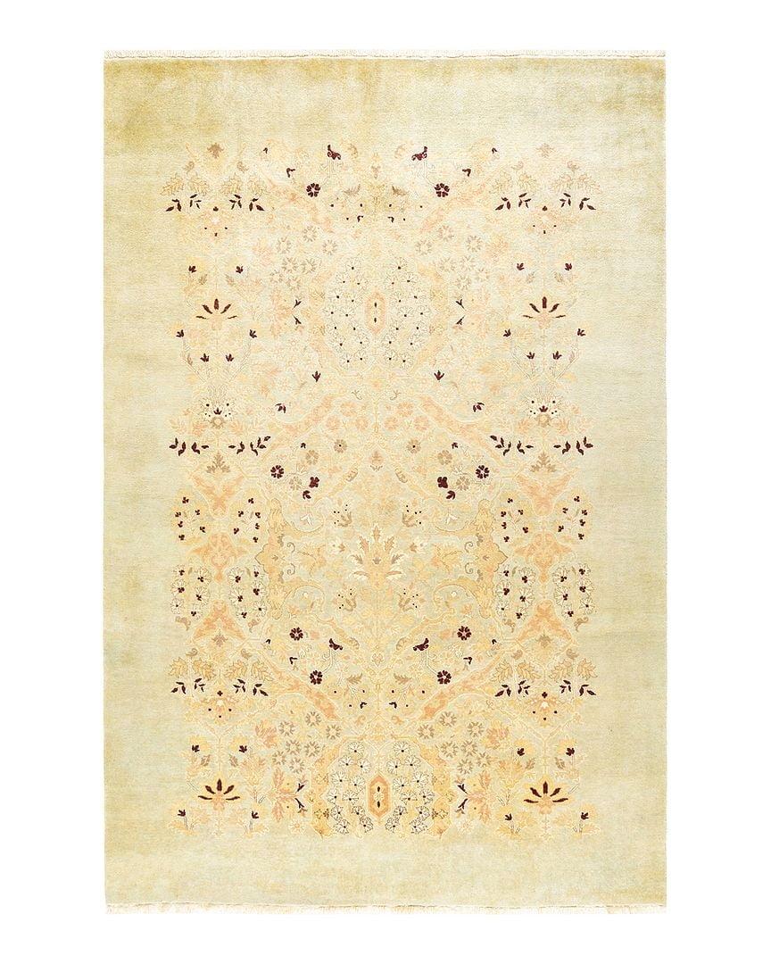 Hand-Knotted Light Blue Floral Wool Area Rug 5'10" x 9'1"