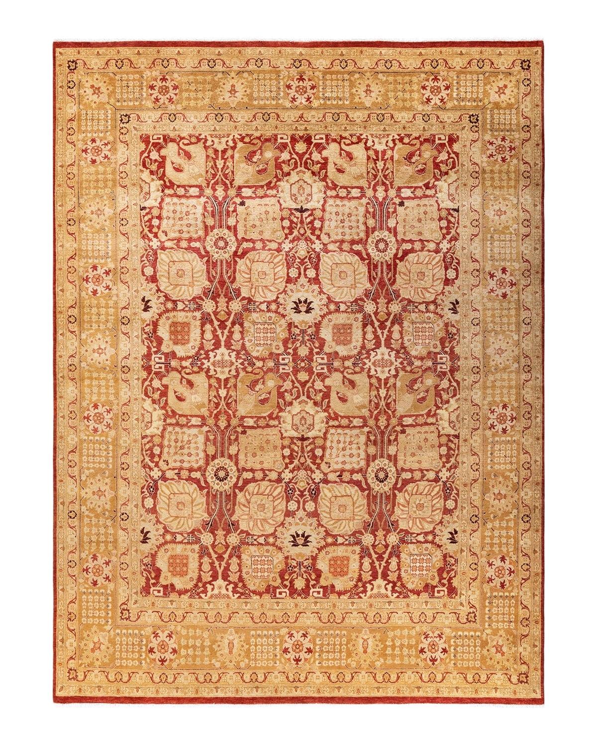 Hand-Knotted Wool Floral Orange and Beige Area Rug 8' 10" x 12' 0"