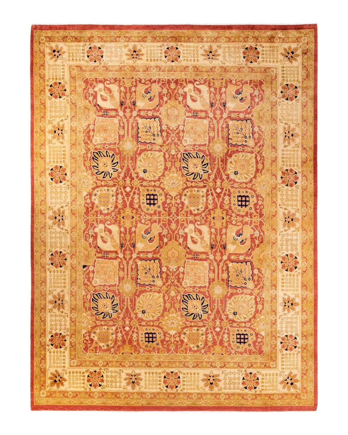 Hand-Knotted Orange Wool Floral 9' x 12' Area Rug