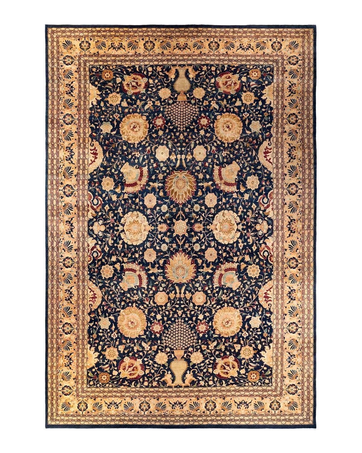 Hand-Knotted Blue Wool Oriental 11'10" x 17'4" Area Rug