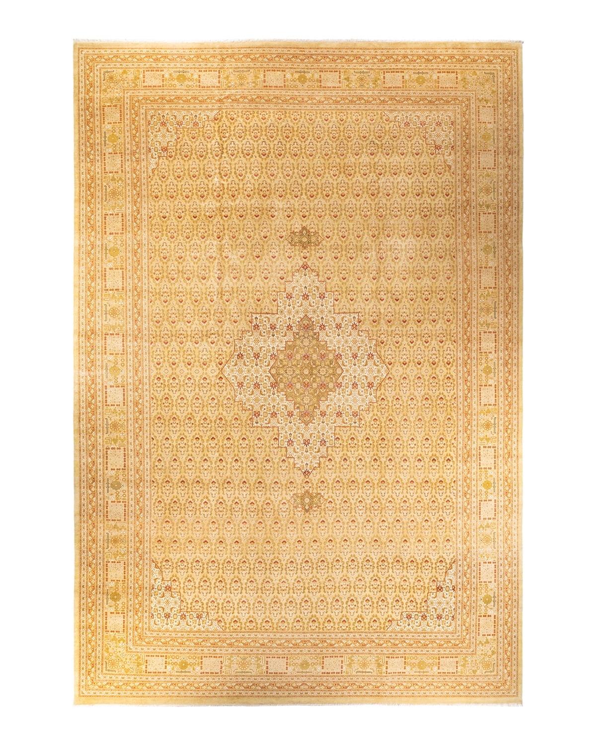 Hand-Knotted Ivory Wool Oriental 12'1" x 17'5" Rug