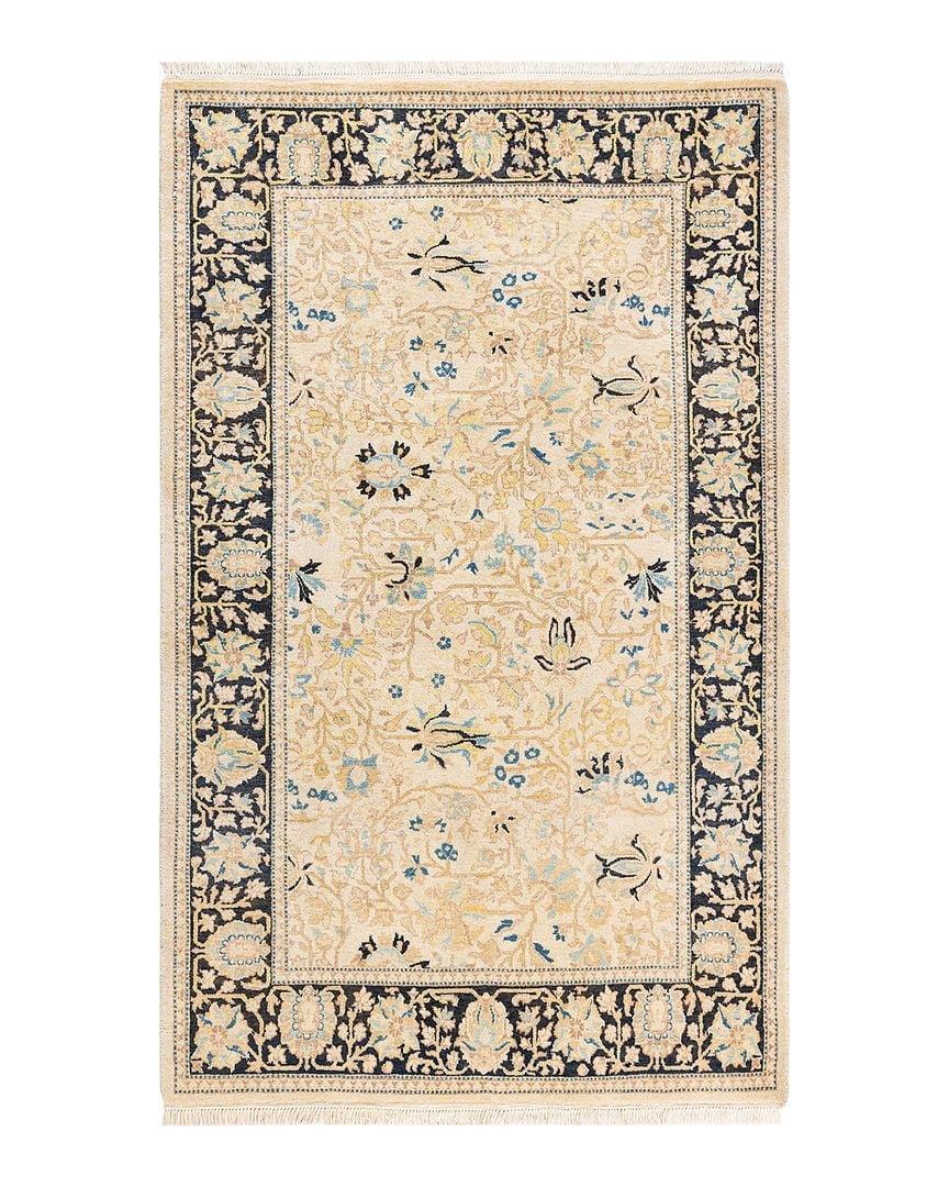 Hand-Knotted Ivory Wool Geometric Traditional Area Rug 3' x 5'