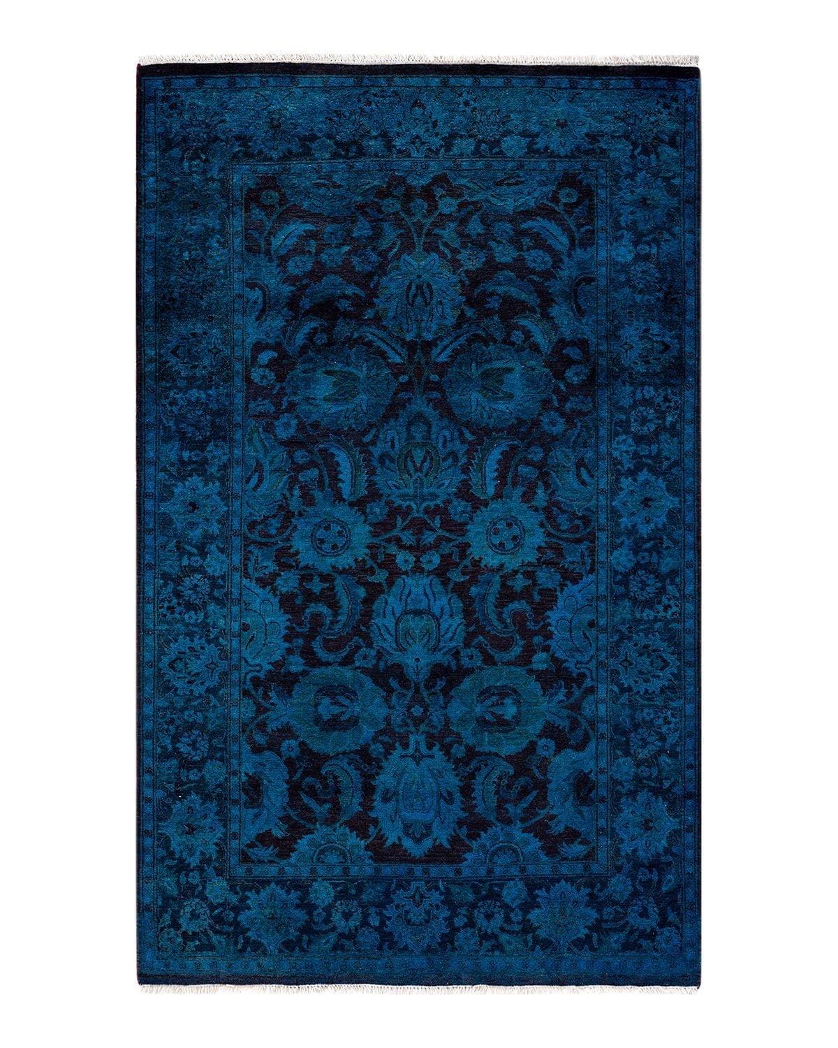 Hand-Knotted Blue Wool Rectangular Area Rug 3' 1" x 5' 0"