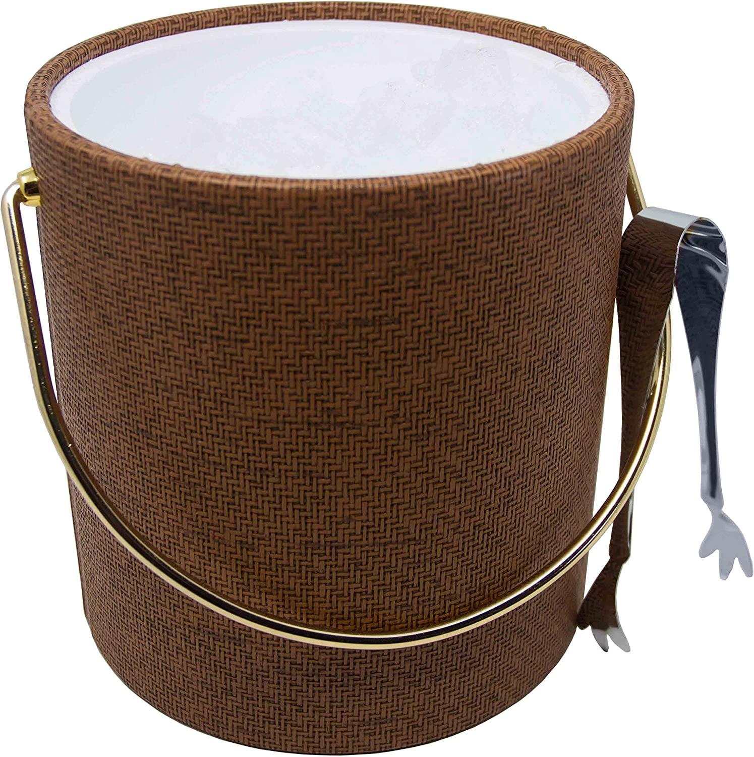 Beachwood Wicker Double Walled 3-Quart Insulated Ice Bucket with Lid and Tongs