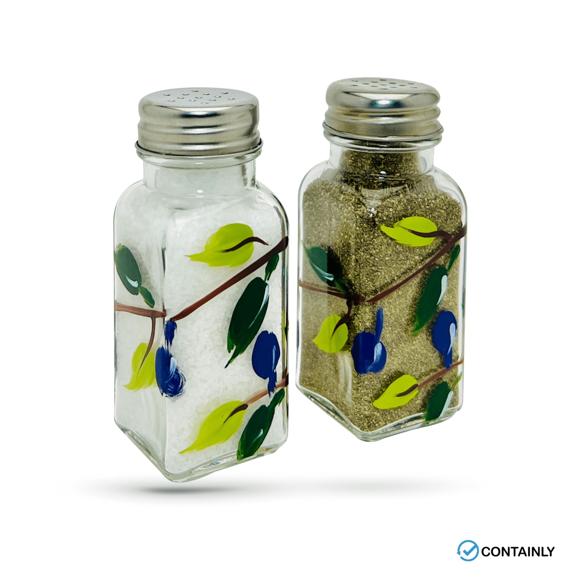 Hand Painted Glass Olive Branch Salt and Pepper Shakers Set