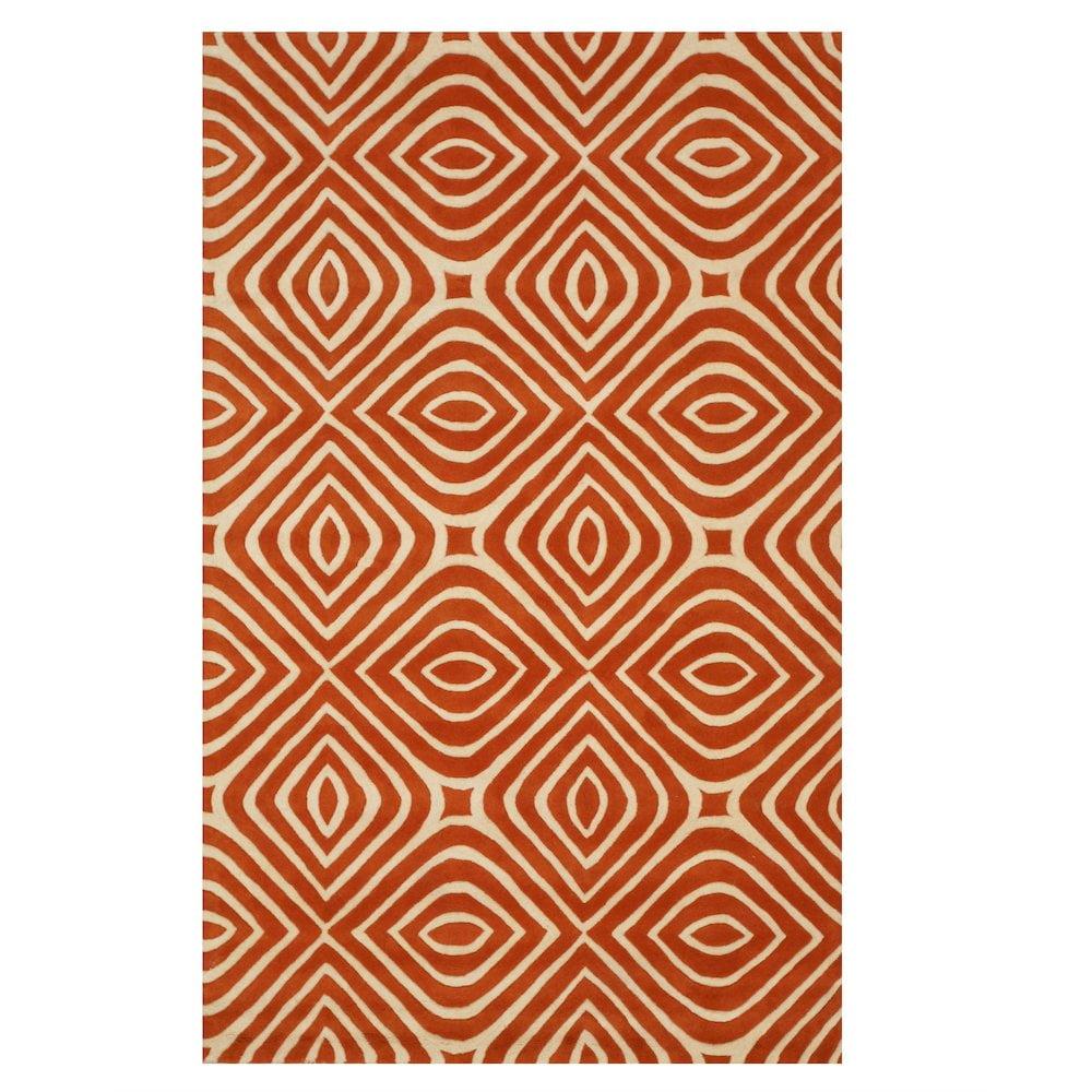 Stylish & Durable Marla Hand Tufted Wool Geometric pattern Indoor Orange Rectangle Round Area Rugs