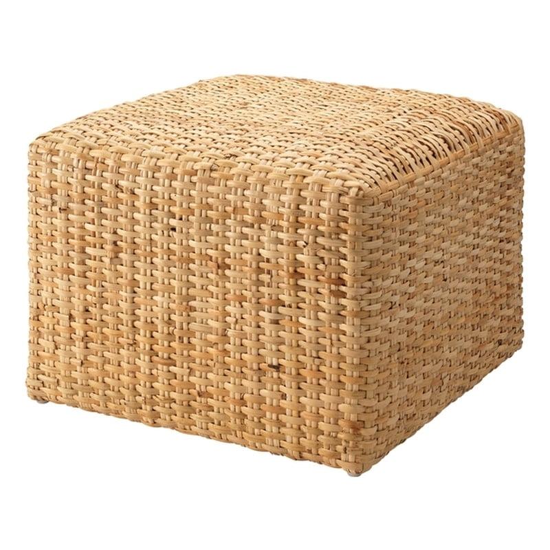 Natural Beige Handwoven Rattan Coastal Ottoman