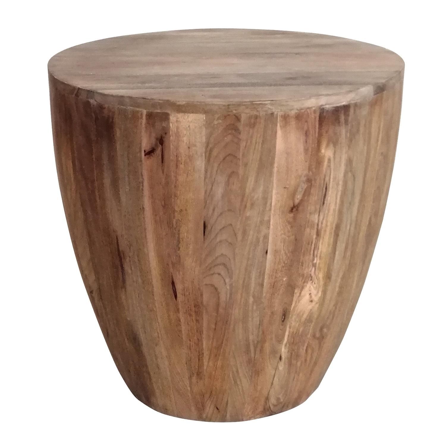 The Urban Port Hand Carved Cylindrical Shape Round Mango Wood Distressed Wooden Side End Table Brown: No Assembly, Polished Finish