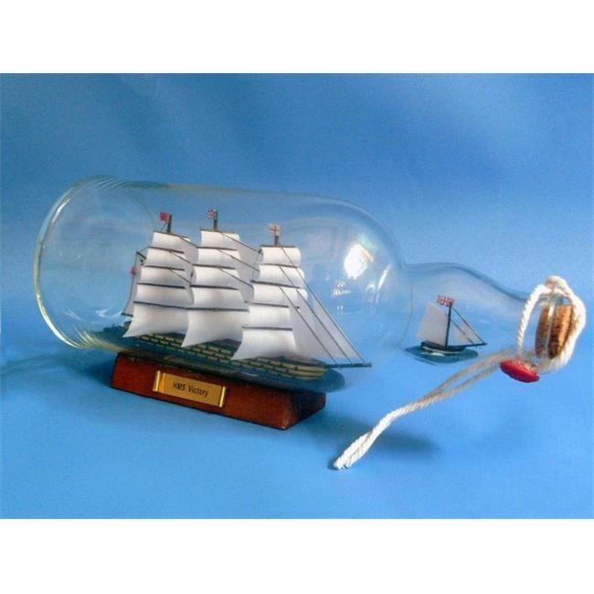 Handcrafted Decor  HMS Victory Model Ship in a Glass Bottle- 11 in.