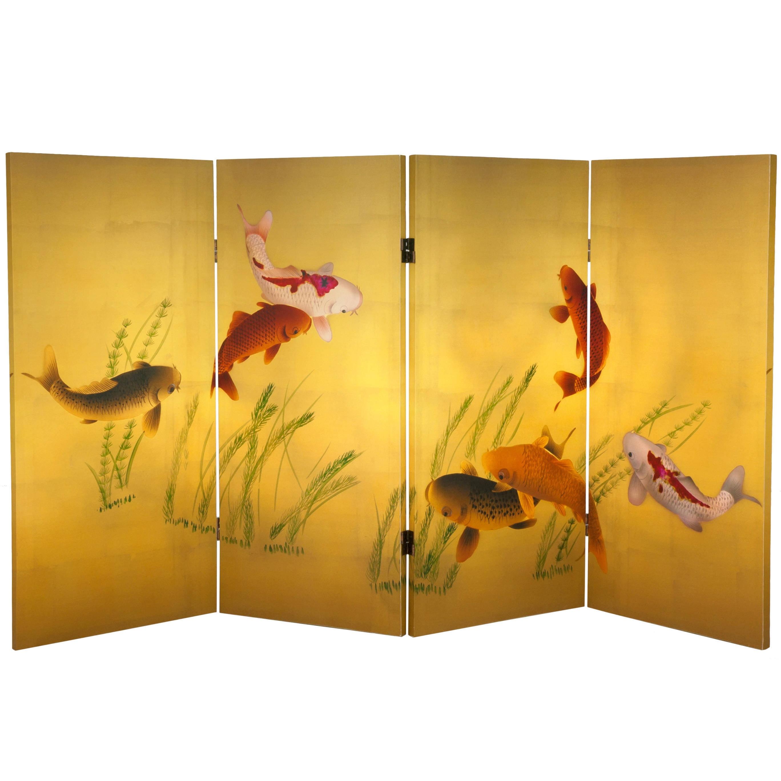 Handmade 3' Seven Lucky Fish Canvas Room Divider