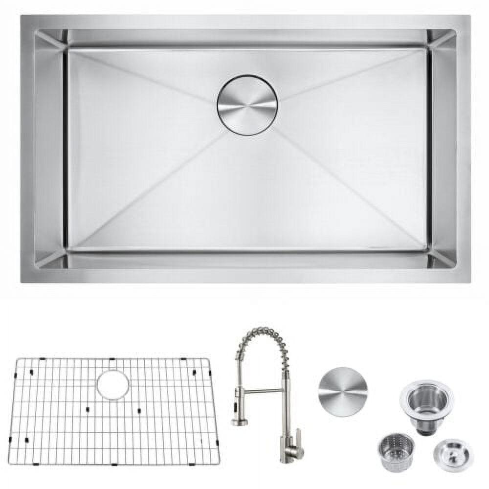 Bronstarz Stainless Steel Single Basin Undermount Kitchen Sink with Faucet - 30 inch,