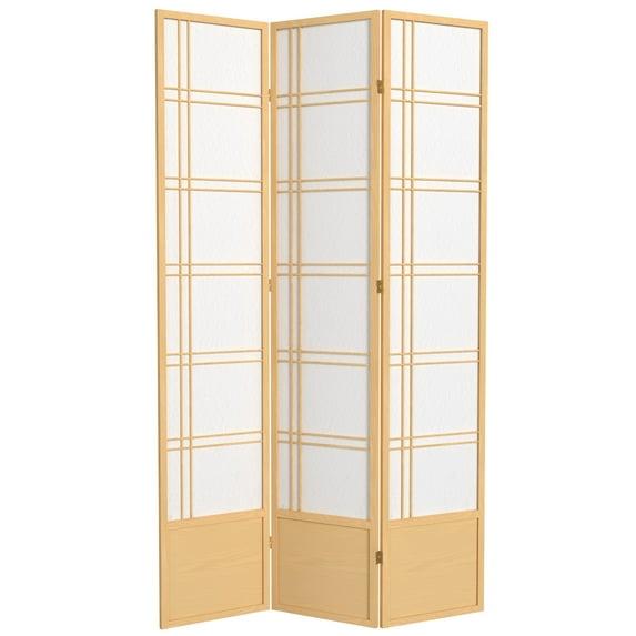 Handmade 84-inch Double-cross Wood/Rice-paper Shoji Screen (China) 3 Panel Natural