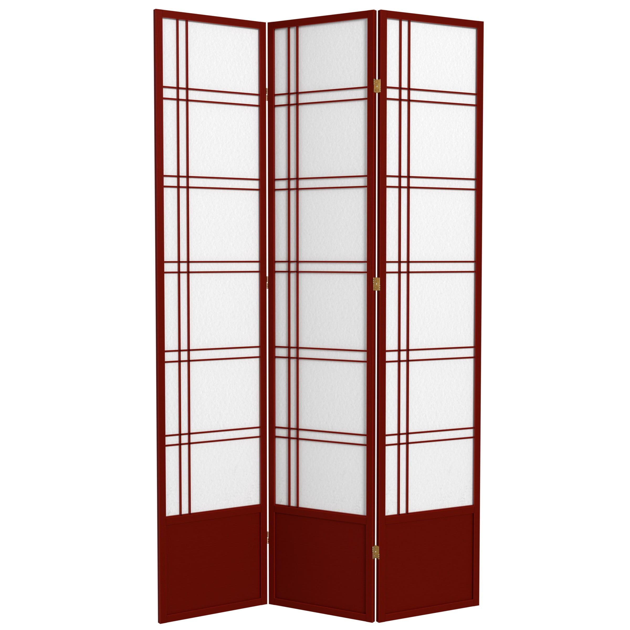 Handmade 84-inch Double-cross Wood/Rice-paper Shoji Screen (China) 3 Panel Rosewood